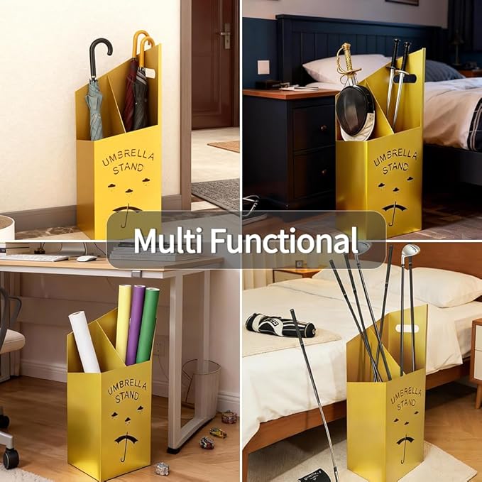 Detachable Base Umbrella Stand - Elegant Raindrop Design, Water Collection Tray, Gold/Black Finish, Durable Home & Office Organizer