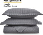 Maple&Stone Quilt Set Oversized King Size, 128"x120" Lightweight Grey Bedspread Ultrasonic Chevron Pattern Light Coverlet for All Season Comforter Bedding Decor - 3 Piece Bed Cover Sets