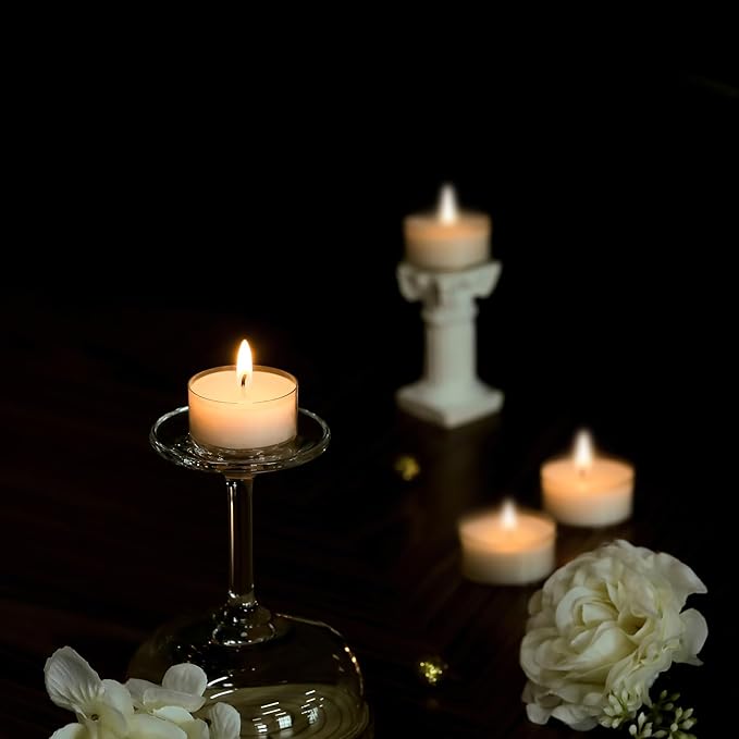 Tealight Candles, Giant 100,200,300 Bulk Packs, 4-4.5 Hrs, White Unscented European Smokeless Tea Lights in Clear Plastic Cup for Shabbat, Weddings, Christmas, Home Decorative- 300 Pack