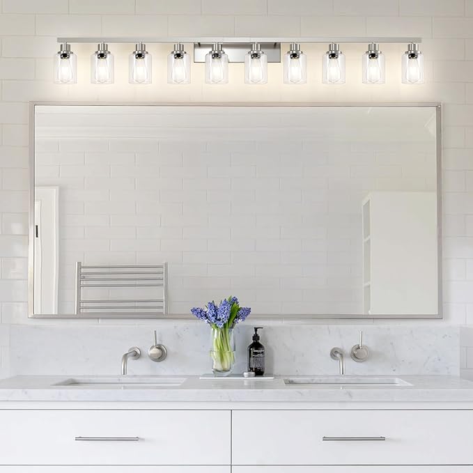 Brushed Nickel Bathroom Vanity Light,10-Light Vanity Lights with Clear Glass,64.5in Modern Bathroom Wall Lights Fixtures Over Mirror,Wall Sconces Lighting for Bedroom Living Room,E26