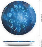 Decorative Plates, Astrology Print Ornament, Abstract Horoscope Wheel Signs Aquarius Lion, 6 Inch, Kitchen Wall Decor, Navy Blue White and Bl
