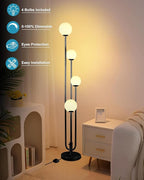 Lightdot Black Globe Floor Lamp 4-Lights Dimmable Floor Lamps with Tray 3000K Bulbs Included Unique Candle Mid Century Tall Standing Lamp for Living Room/Bedroom/Sofa Beside/Corner Decor