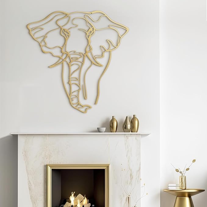 SIGNLEADER Metal Wall Art Decor Elephant Minimalist Modern Abstract Wall Sculpture Hangings Home Decoration for Living Room, Bedroom, Bathroom, Kitchen, Outdoor - 18" Gold