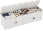 HOMEFORT 54.4" Shoe Bench with Lift Top Storage, Entryway Bench with Cushioned Seat, Wooden End of Bed Bench, Shoe Cabinet Bench with Hidden Storage Space, for Bedroom, Hallway,White