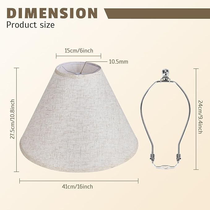 Large Beige Lamp Shades Set of 2, 6" Top x 16" Bottom x 10.8" High,Empire Fabric Lampshade for Table Lamps and Floor Lamps,Replacement Light Shade Cover, Linen Lamp Shades with Spider Fitter and Harp