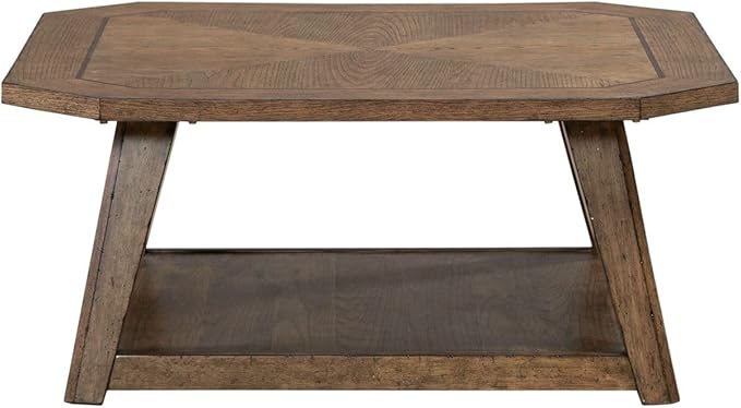Liberty Furniture Carolina Park Octagonal Cocktail Table for Living Room - Amber Brown Oak