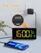 Netzu Alarm Clocks for Bedrooms, Digital Clock with Date Temperature and Weekday, Manual DST, Snooze, 2 Alarms, 4 Volumes Bedside Desk for Living Room Home Bedside Desk (RGB)