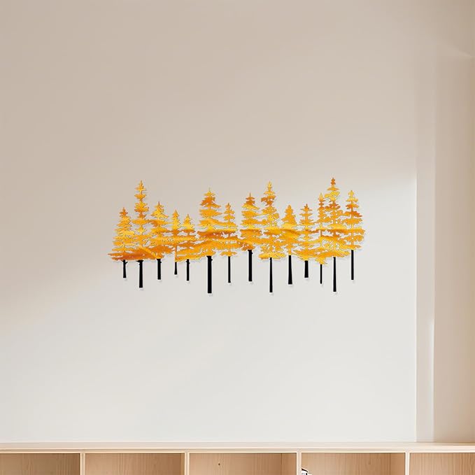 Jidecor Metal Pine Tree Wall Art Decor Nature Home Decor Cedar Trees Metal Sign Wall Decorations for Living Room, Forest Decor, Nature Lover Gift (Black Yellow)