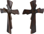 DAICAT - Hand-carved Cross,Wooden Cross for Wall Decor 9.8 In Rustic Crucifix Gift for Mom Wall Crosses Unique Gifts for Teen, Boy or Baptism (No 1)