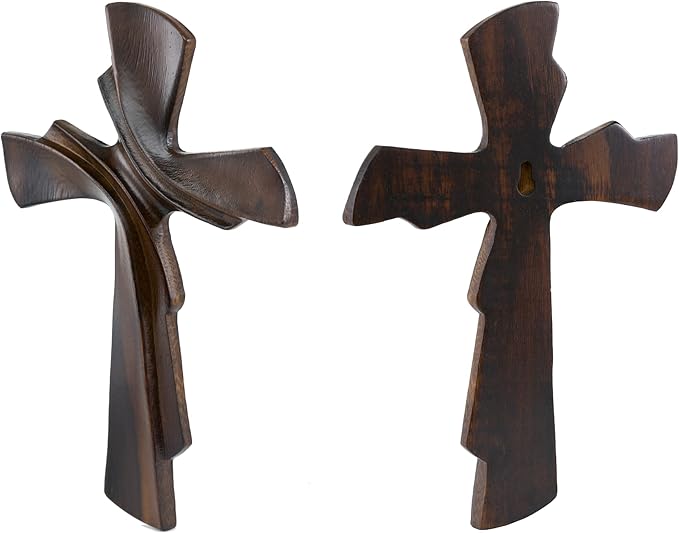 DAICAT - Hand-carved Cross,Wooden Cross for Wall Decor 9.8 In Rustic Crucifix Gift for Mom Wall Crosses Unique Gifts for Teen, Boy or Baptism (No 1)