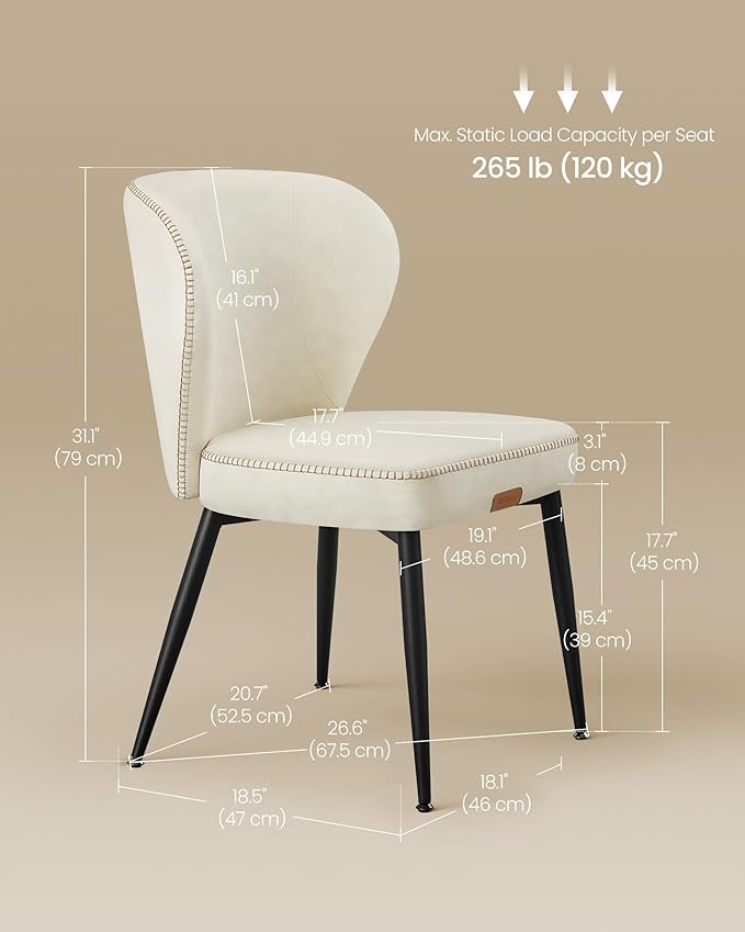 VASAGLE EKHO Collection - Dining Chairs Set of 2, Upholstered Kitchen Chairs, Comfortable Seat, Synthetic Leather with Stitching, Mid-Century Modern, Easy Assembly, Living Room Lounge, Cream White