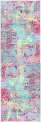 IOHOUZE Abstract Runner Rug 2x6 Ft Washable Runners for Hallways, Non Slip Kitchen Runner Printed Faux Wool Entryway Runner Indoor, Modern Abstract Floor Carpet for Hall Kitchen Bedroom, Pink Teal