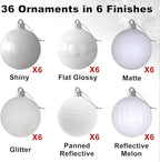 White 1.6" Small Christmas Balls Christmas Tree Decoration Ornaments Shatterproof Hanging Balls for Birthday Halloween Holiday Wedding Decorations Set of 36pcs