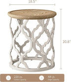 karlott Farmhouse End Table, 18.5'' French Country Round Side Table, Distressed Tray Top Side Table with Curved Motif Frame Base for Boho, End Tables Living Room, Bedroom, Small Space, Easy Assembly