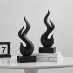 Modern Abstract Art Table Decoration, Gold Decor Flame Statue for Living Room Home, Black Shelf Decor Accents, Abstract Art Resin Sculpture for Dining Room, Office & Coffee Table Centerpiece (Black)