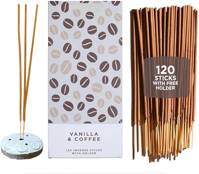 Folkulture Incense Sticks | Set of 120 Insence-Sticks with Holder for Relaxation | Vanilla & Coffee Incense| Organic, Slow Burning & Non Toxic Inscents | Bakery Inspired Sweet Fragrances