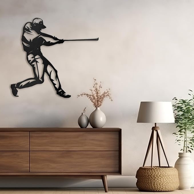 SIGNLEADER Metal Wall Art Decor - Baseball Batter Sport Minimalist Modern Abstract Wall Sculpture Hanging Home Decoration for Living Room, Bedroom, Bathroom, Kitchen, Studio, Outdoor - 36" Black