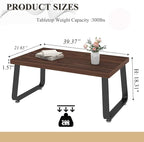 HSH Rustic Walnut Coffee Table, 39” Mid Century Modern Center Table, Rectangle Industrial Living Room Coffee Table, Simple Farmhouse Wood and Metal Tea Coffee Tables for Home Bedroom, Walnut, 39 in