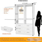 Dilando Closet System with Drawers 4FT Wood Closet Organizer System Walk-in Closet Standalone Corner Closets Storage with Hanging Rods White (4FT)