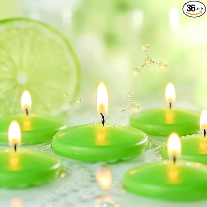 Premium Floating Candles 3 Inch,36 Pack Scented Floating Candles with Candied Citrus Fragrance, 8 Hours Long Burning Green Wax Candles for Pool Parties, Outdoor Dinners, Wedding Decor, Holiday Events