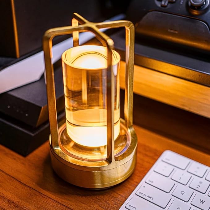 Klarako Crystal Lantern Lamp – Modern Cordless Rechargeable Bedside & Outdoor Light, Portable Wireless Lamp – Dimmable Touch Control – Luxury Living Room & Hotel-Style Lighting (Gold, 10-Pack)