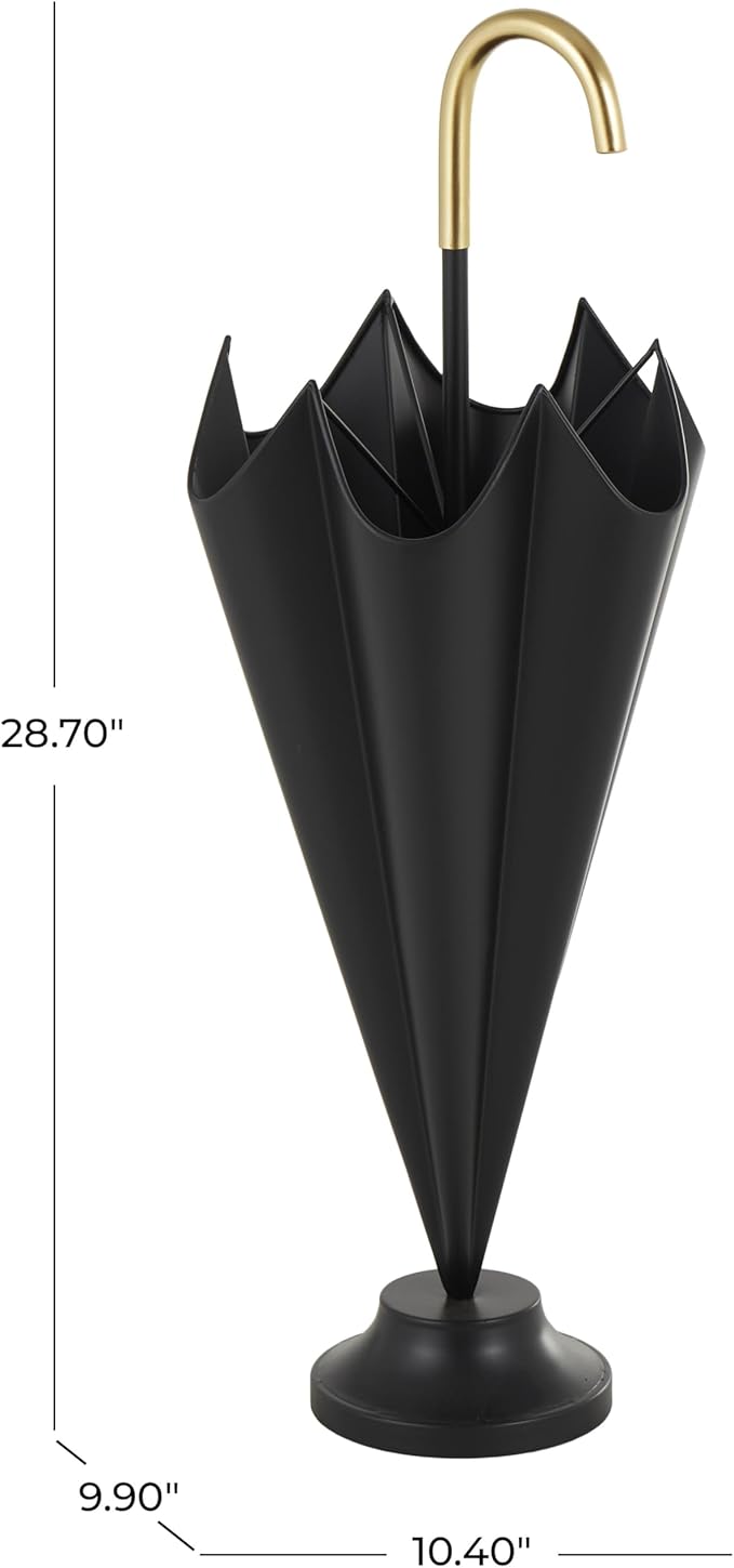 Deco 79 Metal Umbrella Stand with Gold Handle and Ball Details, 10" x 10" x 29", Black