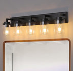 MELUCEE 5-Light Black Bathroom Light Fixtures with Clear Glass Shade, Black Vanity Lights Industrial Wall Mount Light for Bathroom Mirror, Powder Room Bedroom