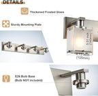 5-Lights Bathroom Vanity Light Fixtures, Modern Brushed Nickel Wall Sconce Lighting with Rectangular Frosted Glass Shades, E26 Bulb Base