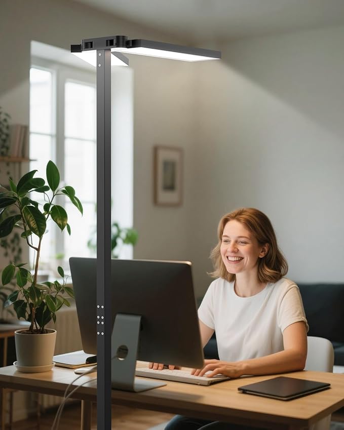 CHICLUX 80'' LED Floor Lamp, 120W Modern Free-Standing Lamp with 2 Adjustable Lamp Heads, Dimmable Eye Caring Floor Lamp for Living Room, Bedroom, Study Room, Office, 4000K Natural Daylight, Black