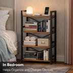 Tall Bookshelf for Small Spaces, 4-Tier Industrial Bookcase with Metal Frame and Wood Shelves, Vertical Storage Shelf for Apartments, Condos, and Small Rooms