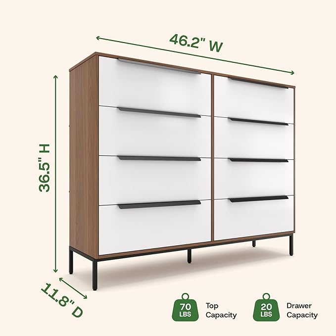 tinge Lira Premium Fabric Dresser - Solid Wooden Frame, 8 Spacious Sag-Proof Drawers with Sleek Metal Handles - Premium & Durable Storage Solution for Your Home (Dark Brown)