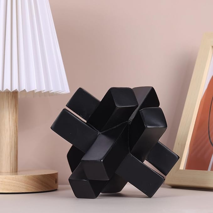 XMGZQ Black Knot Statue for Coffee Table Decor,Modern Minimalist Geometric Knot Sculpture and Figurines,Abstract Art Line Decorative Ornaments Knick Knacks for Shelves,Bookcase,Console,Tabletop,Entry