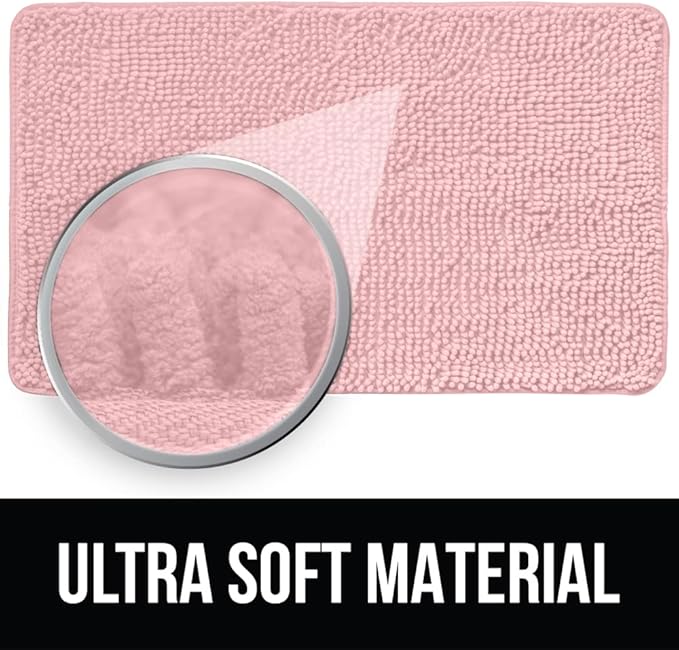 KANGAROO Bathroom Rugs, Chenille Soft Absorbent Bath Rug, Shaggy Shower Mat, Quick Dry Machine Wash Bathmat, Plush Carpet Mats for Tub, Bathtub and Room Home Decor Accessories, 24x17, Light Pink