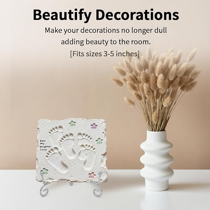 Iron Plate Stands for Display, Foldable Book Holder & Easel Stand for Sign, Versatile Poster Stand and Small Plate Stand for Home Decor, Art, Photo Frame, Card, Crystal Display (Silver, 4 inch (4Pcs))