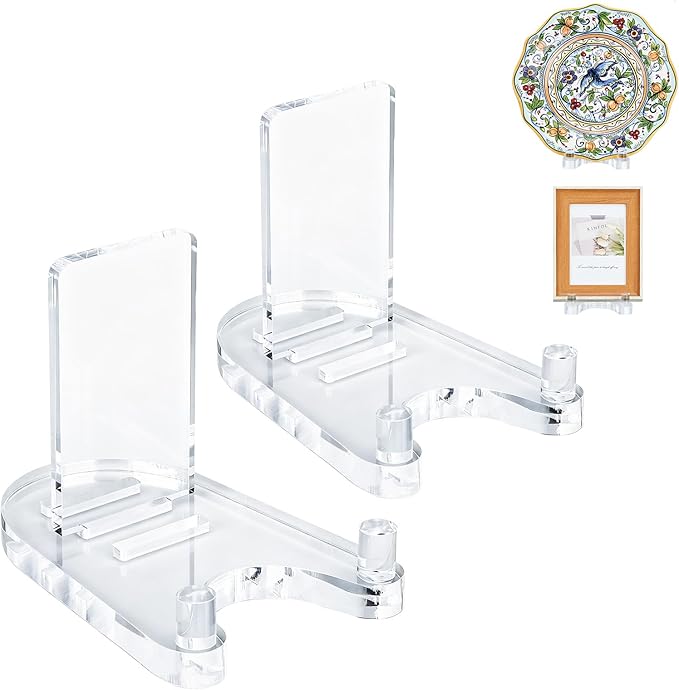 2 Pack Acrylic Easel Display，Plate Stands for Display，Adjustable Clear Display Holder for 7" to 12" Platter, Book, Card, Frame, Picture, Artwork, Plaque