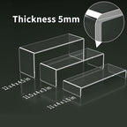 HIIMIEI Acrylic Display Riser, 3 Step 12" Large Acrylic Risers, Thickened to 5mm Clear Rectangular Display Shelf for Cupcake Stand, Tiered Display Stand for gemstone, curio, figurines, Collectibles