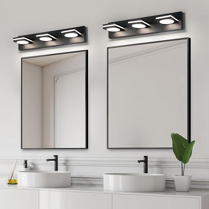 OKELI Bathroom Light Fixtures, Matte Black Vanity Light Modern LED Acrylic Lighting Fixtures, Bathroom Accessories Dimmer Lamps, 3CCT, 22-inch