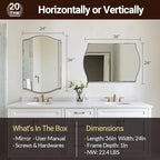 ANDY STAR Brushed Nickel Mirror, 24"x36" Silver Scalloped Wall Mirror for Bathroom, Curved Edge Design with SUS304 Stainless Steel Metal Frame, Ideal for Bathroom, Bedroom, Entryway