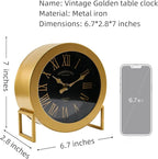 YOUKI Vintage Desk Clock, Small Gold Table Clock, Silent Non-Ticking Classic Battery Operated Decorative Mantel Desk Shelf Clock for Living Room Decor