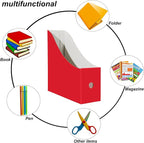 Limitliho Magazine File Folder Holder for Desk, Book Bins for Classroom Library,Office,Home, 10.6" H x 10.2" L x 3.5" W in Cardboard Paper Organizer(Red, 6 Pack)