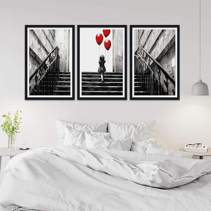 Novatique Banksy Canvas Wall Art Modern Teen Graffiti Wall Decor Abstract Girl and Balloon Painting Street Art Posters for Living Room,24" x 36" x 3pcs