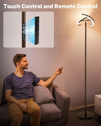 Brown Floor Lamp, Modern Stepless Dimmable Standing Lamp with Remote Control, 22W 3000-6000K LED Rotatable Floor Light Uplighter Stand up Lamp Tall Lamp for Living Room Bedroom Office