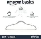 Amazon Basics Slim, Velvet, Non-Slip Suit Clothes Hangers, Gray/Silver - Pack of 50