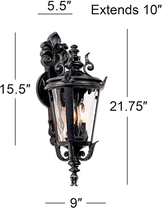 John Timberland Casa Marseille European Outdoor Wall Light Fixture Textured Black French 21 3/4" Clear Hammered Glass for Exterior House Porch Patio Outside Deck Garage Front Door Garden Home