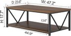 FOLUBAN Modern Coffee Table, Wood and Metal Center Table with Storage, Industrial Cocktail Table for Living Room, Rustic Walnut, 47 Inch
