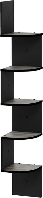 Furinno Rossi Wall Mount Floating Corner Shelf, 5-Tier Radial, French Oak Grey/Black