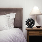 No Ticking Silent Alarm Clock,Easy to Read and Use,Ascending Sound,1 AA Battery Operated,Snooze Light,Bedside Desk Clock,Black