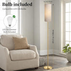 Modern Floor Lamp for Living Room, Gold Standing Lamps with 3 Color Temperatures Bulb, Minimalist Tall Lamp with Chain Switch for Bedroom, LED Bulb Included(Beige Shade+Gold)
