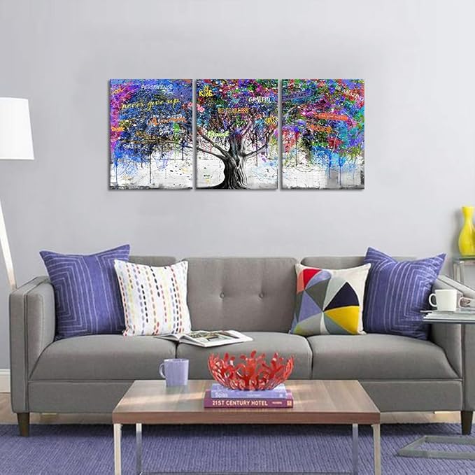 Novatique Banksy Canvas Wall Art Colorful Tree Wall Art Abstract Graffiti Poster Print Modern Street Inspirational Graffiti Decor Painting for Living Room Bedroom,12" x 16" x 3Pcs