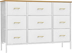 Wide TV Stand Modern TV Console, 9 Drawers Dresser for Bedroom, Fabric Storage Cabinet, Chest of Drawers for Closet, Nursery, Living Room（White）